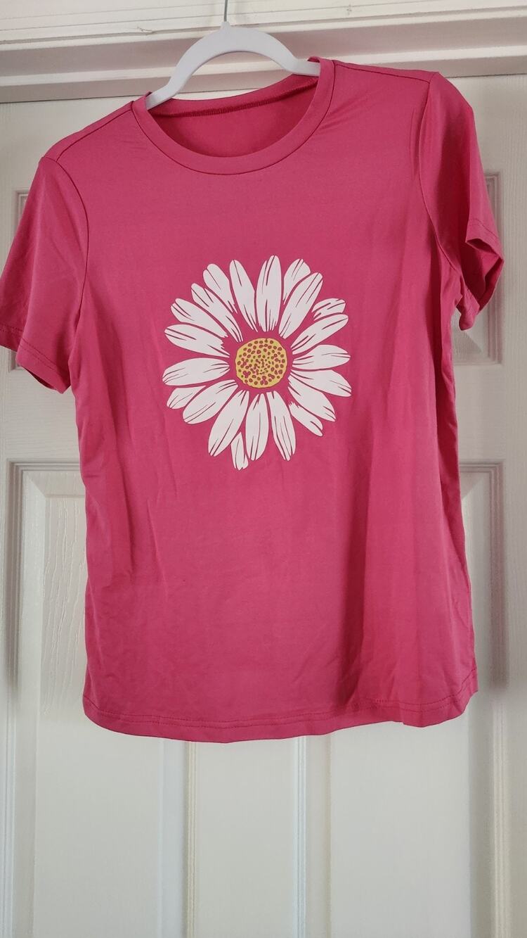 SHEIN Mauve Daisy Embroidered Short Sleeve Cotton T-Shirt Women's M #335